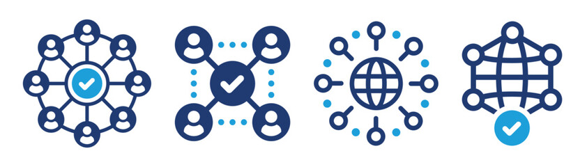 Aufkleber - Interconnected icon set. Social networking interconnection symbol. Communication Concept.