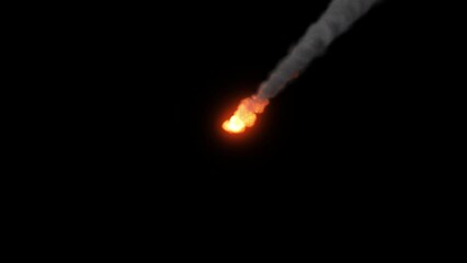 Wall Mural - meteor asteroid or missile on black background compilation 14 different meteors pack, fast blazing f
