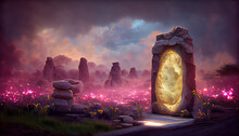 Magic Portal, Fantasy Gate To An Alien World With A Bright Fiery Light In The Center 3d Illustration