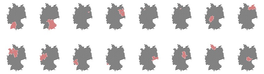 Wall Mural - Alle 16 Bundesländer auf Karte von Deutschland in schwarz rot