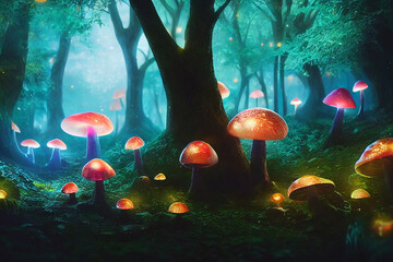 Wall Mural - Toxic luminous mushrooms