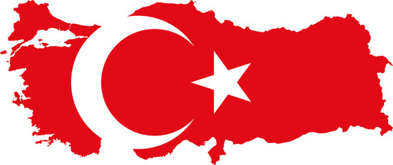 Sticker - Turkey Map Flag. Turkish Border Boundary Country Shape Nation National Outline Atlas Flag Sign Symbol Banner. Türkiye Transparent PNG. Turk Flattened JPG Flat JPEG