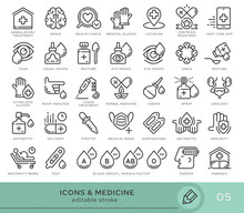 Set Of Conceptual Icons. Vector Icons In Flat Linear Style For Web Sites, Applications And Other Graphic Resources. Set From The Series - Medicine. Editable Stroke Icon.