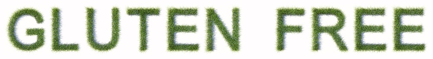 Wall Mural - Conceptual green lawn grass forming the GLUTEN  FREE  text isolated  on white background. 3d illustration metaphor for nature, conservation, organic, growth, environment, ecology, spring or summer