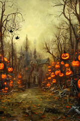 Fototapete - halloween pumpkin in the woods