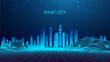 Smart city abstract illustration blue background in low poly style. Global social network connection. Data security 3d vector background.