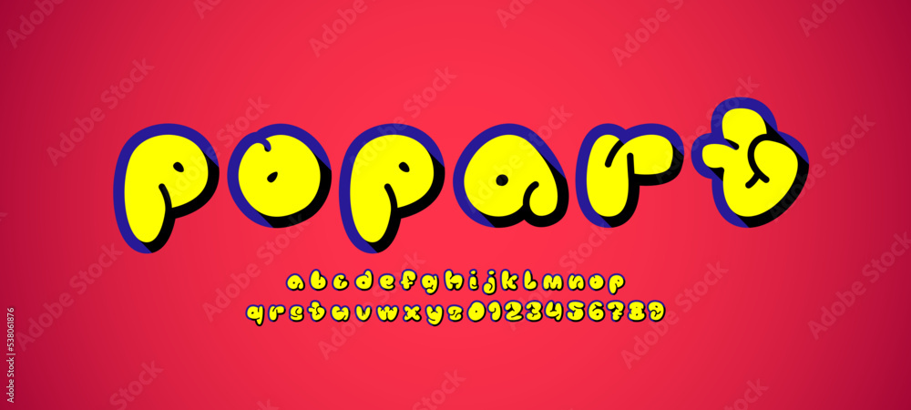 Yellow font, comic alphabet in the cartoon style, uppercase and ...