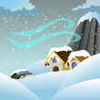 © Angelina - Bllizard, snow storm illustration. Natural calamity, disaster, hazard. Environment. Vector.
