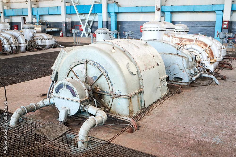 Compression department machinery. Chemical industrial interior example ...