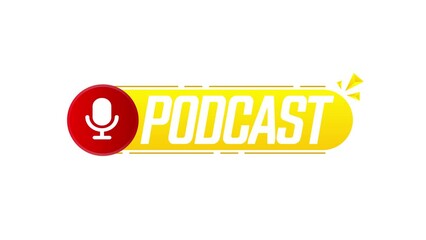 Aufkleber - Podcast. Motion design, icon, logo design on white background