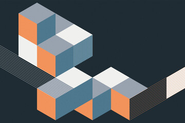 Wall Mural - Abstract geometric shapes of cubes backdrop. Retro isometric mosaic composition background