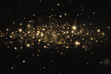 Light effect. Background of sparkling particles. Glittering elements on a transparent background.