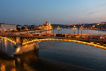 Aerial View From Danube River In Budapest At Night