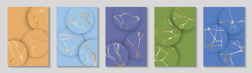 Wall Mural - Kintsugi art gold brocken line patterns vector collection.