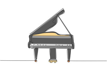 Poster - One continuous line drawing of luxury analog grand piano. Trendy classical music instruments concept single line draw design graphic vector illustration