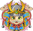 cartoon cute samurai cat, funny illustration, design