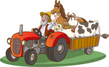 Farmer Driving Tractor Vector Illustration