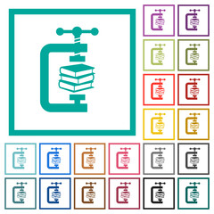 Poster - compressing books with vise clamp flat color icons with quadrant frames