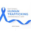 National human trafficking awareness day and 11th of january text with blue awareness ribbon