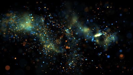 Wall Mural - Blue Yellow Glittering Particles Loop Background