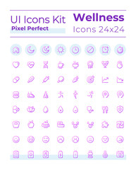 Sticker - Health and wellness pixel perfect gradient linear ui icons set. Physical wellbeing. Line contour user interface symbols. Vector isolated outline illustrations. Montserrat Bold, Light fonts used