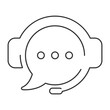 Live chat line icon. Website support sign. Consept of live chat, messages of speech bubble with dots and headphones. Flat vector illustration isolated on white background.