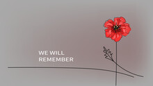 Red Bright Poppy Flower, Vector Doodle Banner, Poster For Remembrance Day, Memorial Day, Anzac Day.