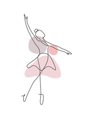 Wall Mural - Single continuous line drawing ballerina in ballet motion dance style. Beauty minimalist dancer concept logo, Scandinavian poster print art. Trendy one line draw design graphic vector illustration