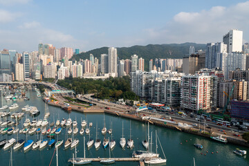 Canvas Print - Top view of typhoon shelter for yacht club