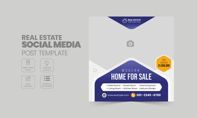 Wall Mural - Real estate social media post and web banner template