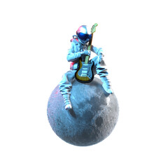 Wall Mural - astronaut sitting on the moon playing electric guitar, transparent background