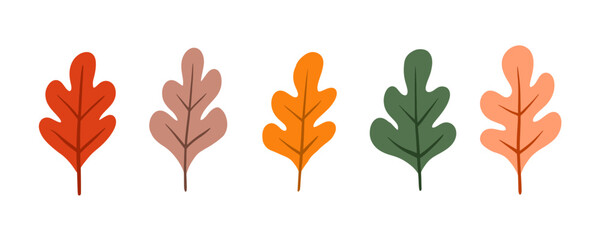 Wall Mural - Set of cute leaf for autumn design element. Collection of simple cartoon of nature hand drawn illustration.