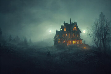 Wall Mural - haunted house in the woods