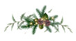 Emerald christmas greenery, spruce, fir, cedar, pine cones vector design bouquet