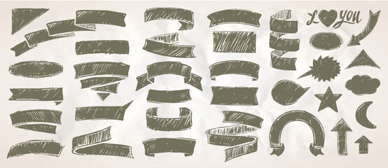 Wall Mural - assorted ribbons and elements set vector graphic hand drawn illustration