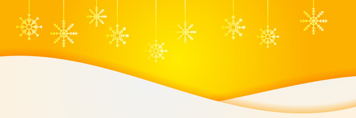 Christmas yellow orange background with snow and snowflake. Christmas card with snowflake border vector illustration