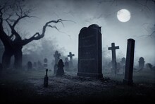 This Is A 3D Illustration Of A Haunted Graveyard Based Around Halloween.