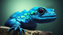 Close Up Of A Rare Blue Lizard With A Curious Look, Digital Illustration
