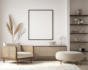 mock up poster frame in modern interior background, living room, contemporary style, 3d render, 3d i