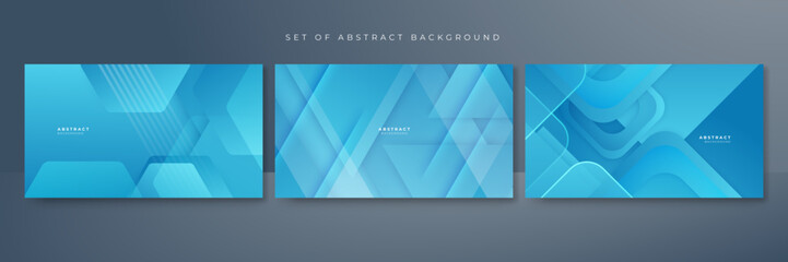Wall Mural - Set of modern blue abstract background with corporate concept and modern trendy fresh color for presentation design, flyer, social media cover, web banner, tech banner, business, and webinar
