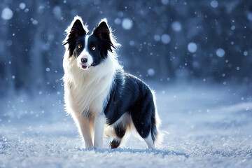 Wall Mural - Border collie in the winter snow