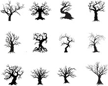 A Vector Collection Of Spooky Halloween Trees For Artwork Compositions.