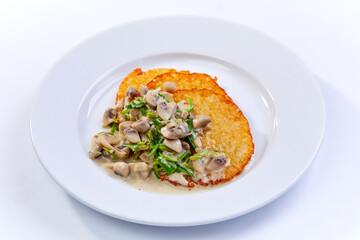 Wall Mural - potato pancakes with mushrooms and herbs