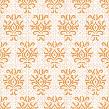 Vector Seamless Orange Pattern. Luxury Baroque Texture. Regularly Repeating Retro Ornament. Pattern Can Be Used As A Background, Wallpaper, Wrapper, Page Fill, Element Of Ornate Decoration