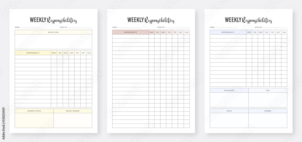 Weekly Responsibilities Weekly responsibilities planner template. Responsibility checklist ...