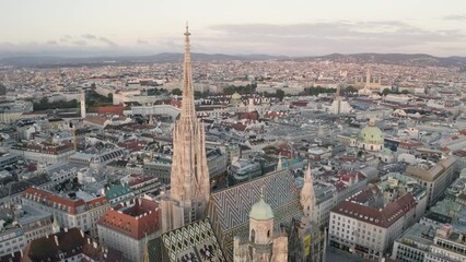 Sticker - Sunrise over St. Stephens Cathedral. Vienna, Austria	- 4k Aerial Drone Footage
