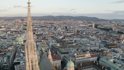 Sticker - Sunrise over St. Stephens Cathedral. Vienna, Austria	- 4k Aerial Drone Footage
