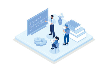 Wall Mural - Back to school , Students studying lessons, isometric vector modern illustration