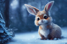 Rabbit In The Winter Forest Christmas Background