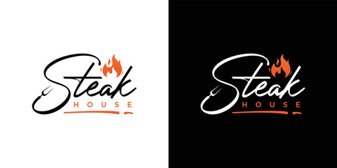 Wall Mural - vintage steak house logo. retro style grill restaurant emblem. vector illustration